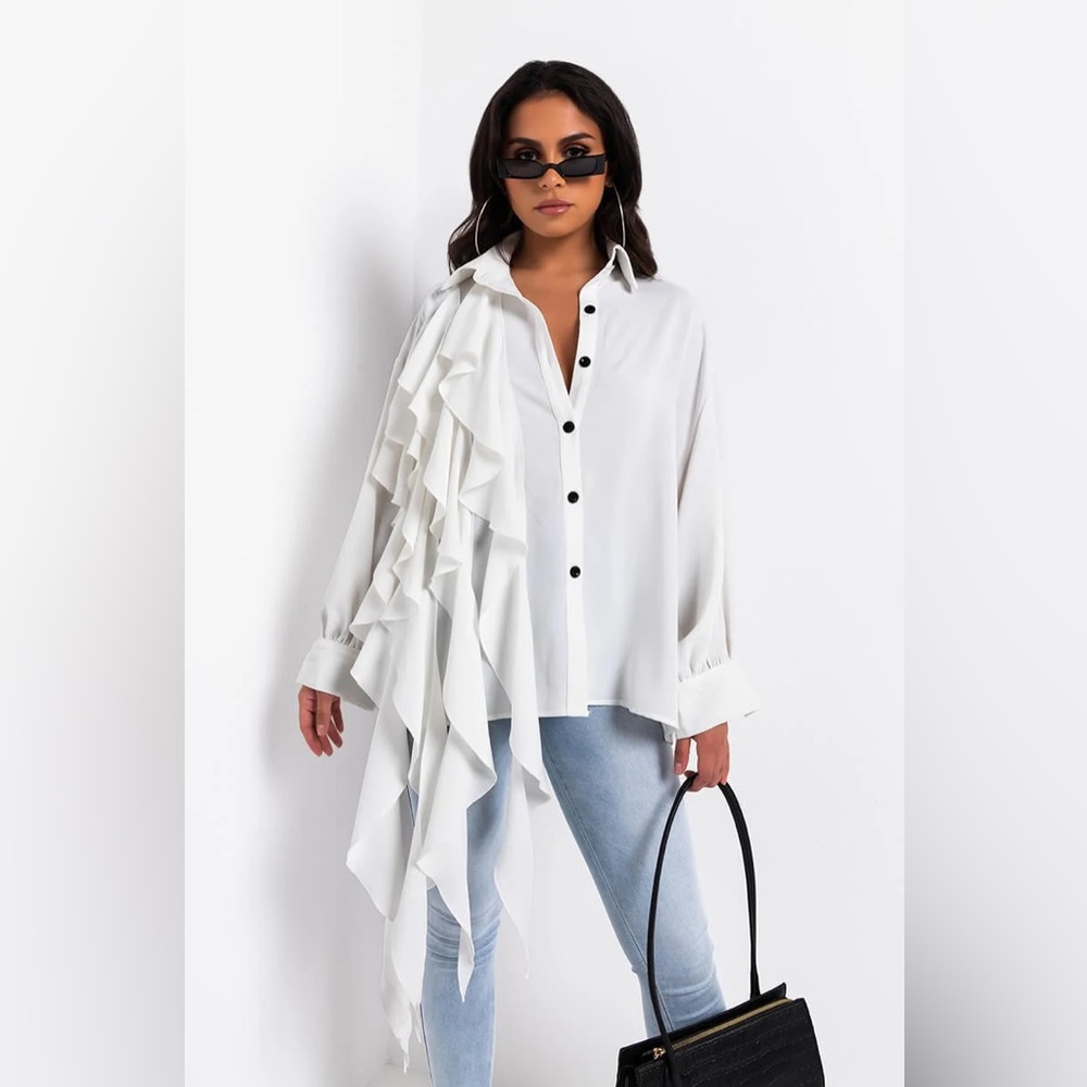 Elegant White Ruffle Blouse